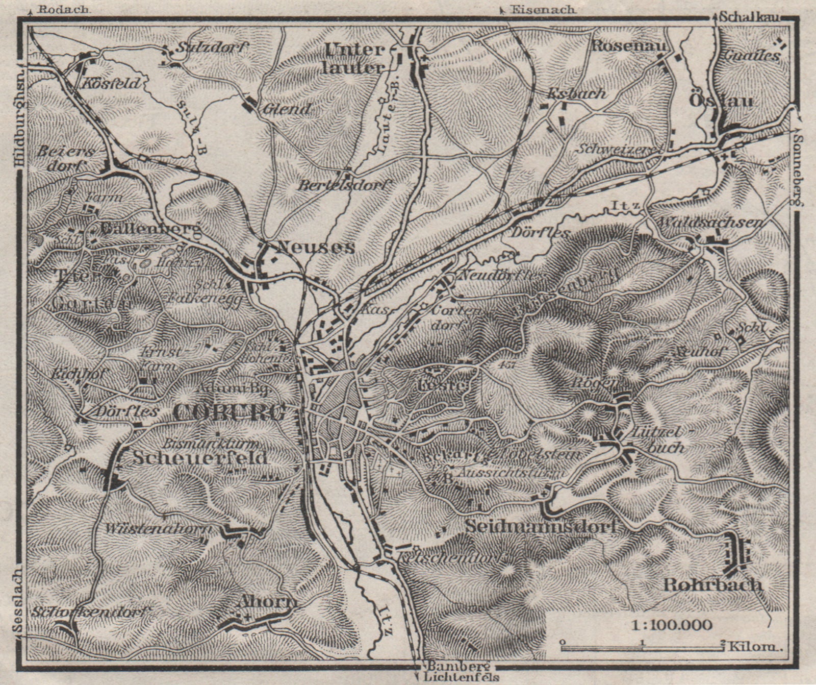 COBURG environs/umgebung. Bayern Bavaria. BAEDEKER 1910 old antique map chart